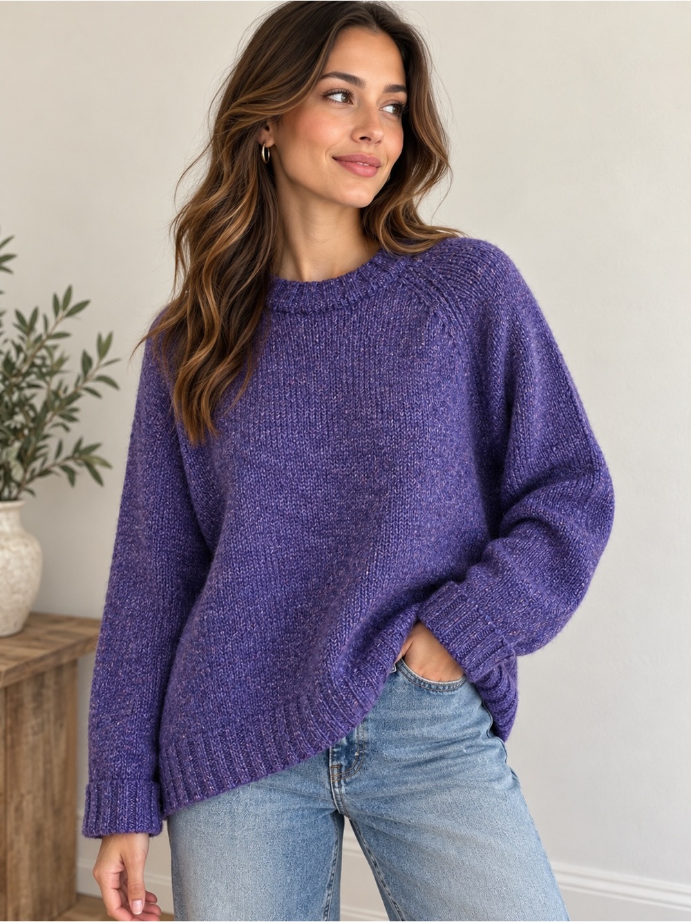 Vintage SKYR Purple 100% Wool Oversized Raglan Sweater Medium